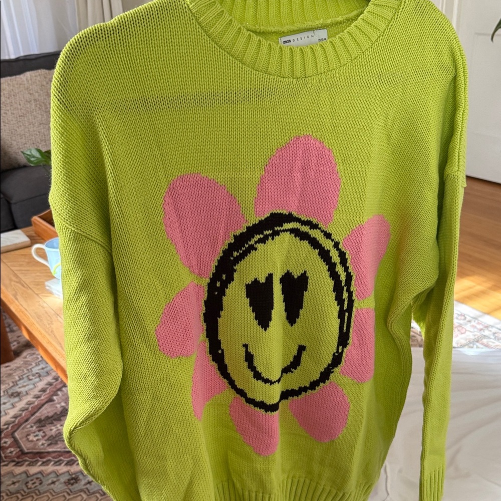 ASOS Lime Sweater with Pink Smiley Flower